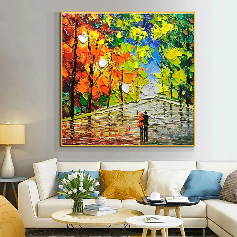 

Настенный постер с изображением романтических пар, рисунок на холсте, абстрактный пейзаж, осенний лес, картина для украшения гостиной