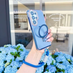 Laser 2 - in - 1 Magnetic Bracket Wrist Strap Case - Acrylic Shockproof Soft Cover - Galaxy S26+ (Blue)