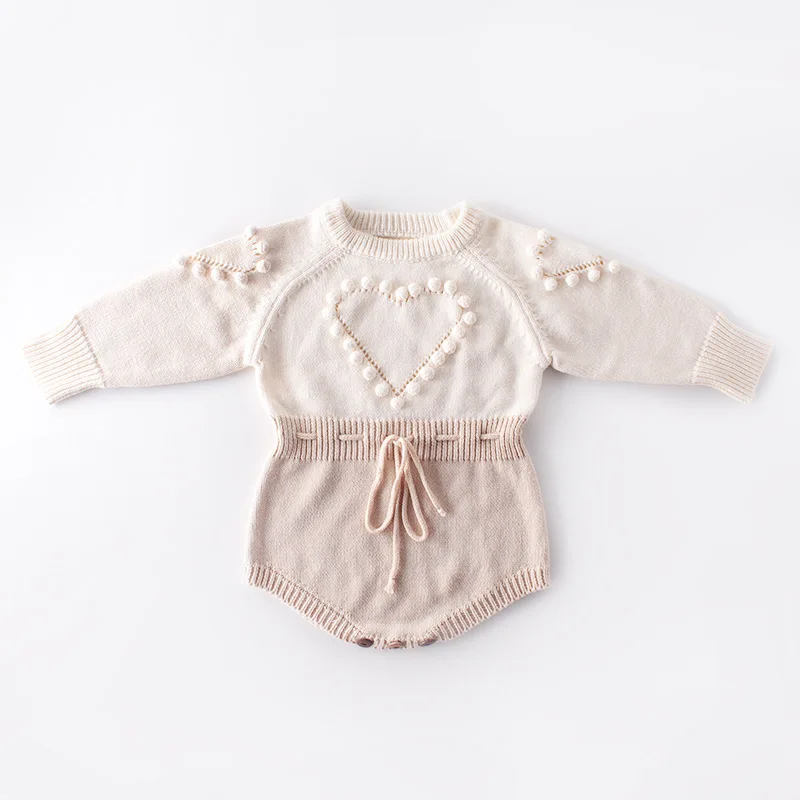 

Newborn Baby Girl Sweater Romper Ruffle Sleeve Cotton Knitted Bodysuit Fall Winter Outfit Clothes