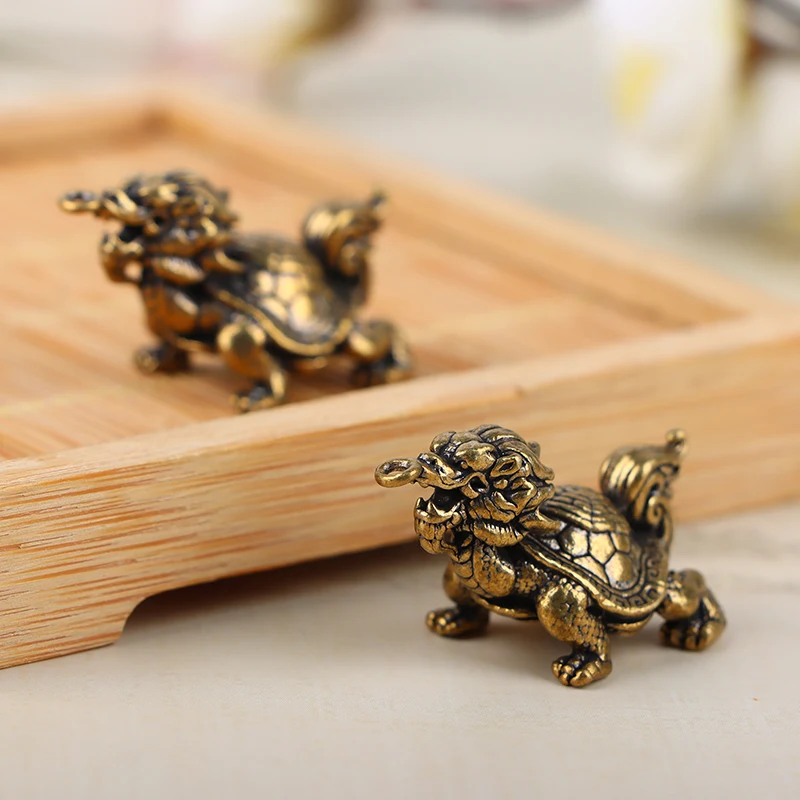 

1Pc Retro Brass Mythical Beast Dragon Head Turtle Body Figurines Miniatures Lucky Animal Statue Desktop Ornament Decors