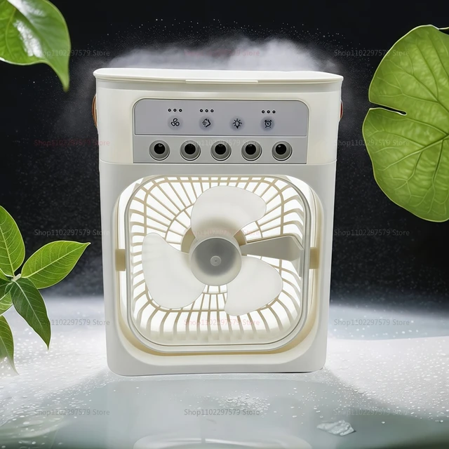 Mini USB Water Mist Fan Portable Air Cooler Humidifier 3 in 1 Air Conditioning Fan 7-Color LED Night Light Office Home Fan 2