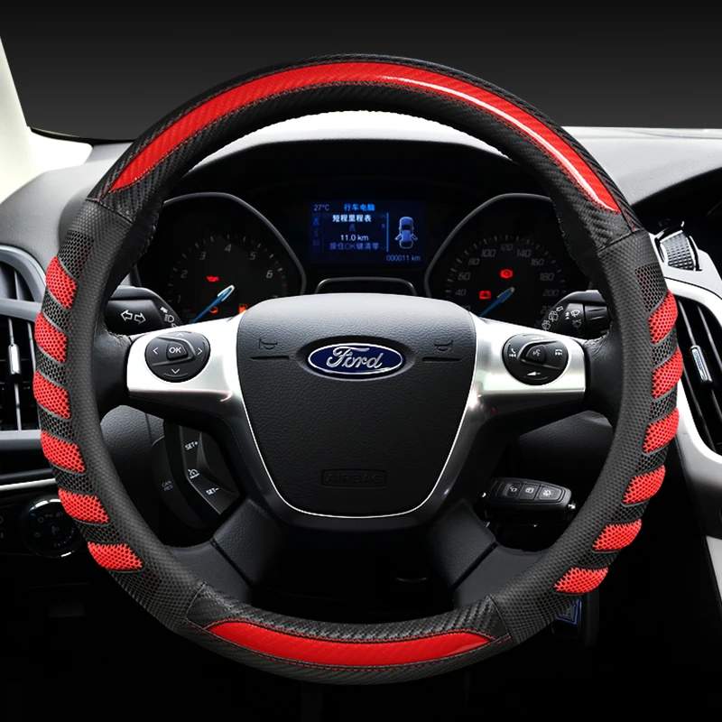 Carbon Fiber +Leather Car Steering Wheel Cover For Ford Focus 2 3 Mk1 Mk2 Mk3 Auto Interior Accessories