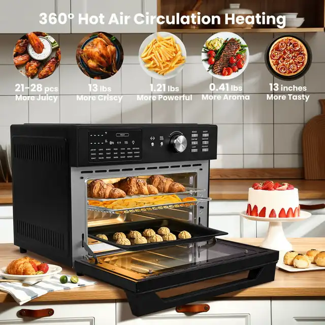 Air Fryer Rotisserie Toaster Oven,32QT X-Large Stainless Steel Combo 21 IN  1 Countertop Oven Dual Cook Patented Dual - AliExpress