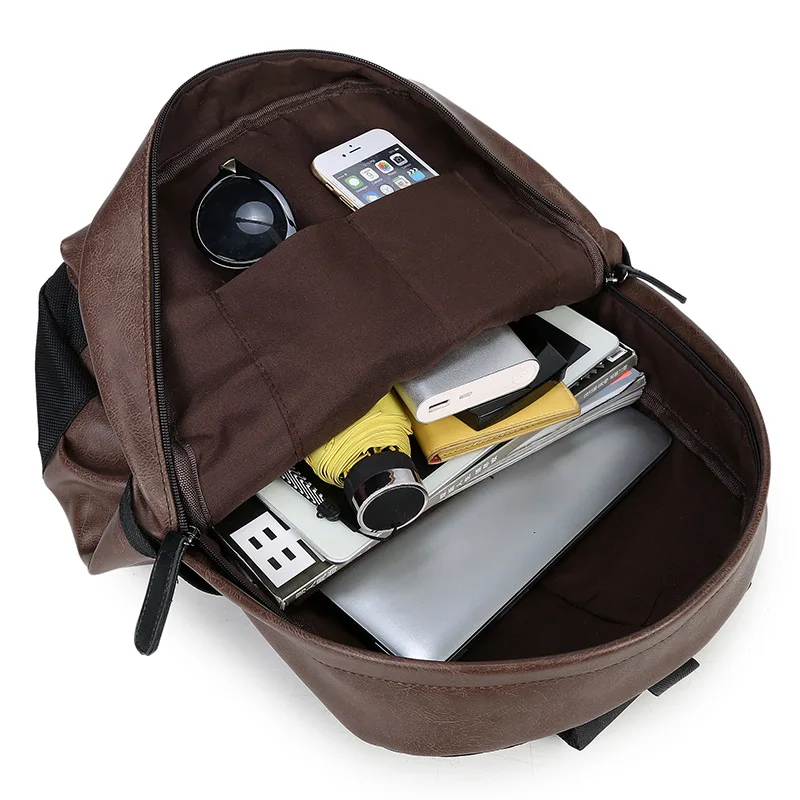 New Casual Men's Backpack Travel Bag PU Leather Student Schoolbag Woman Solid Color Computer Bag Wholesale