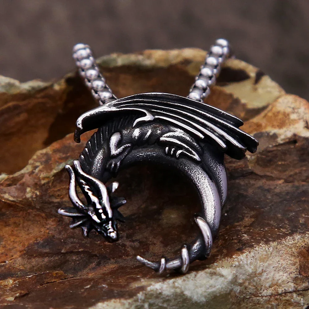 Small Size Vintage Dragon Necklace Stainless Steel Fashion Animal Pendants For Men Unique Amulet Jewelry Gifts Dropshipping 2
