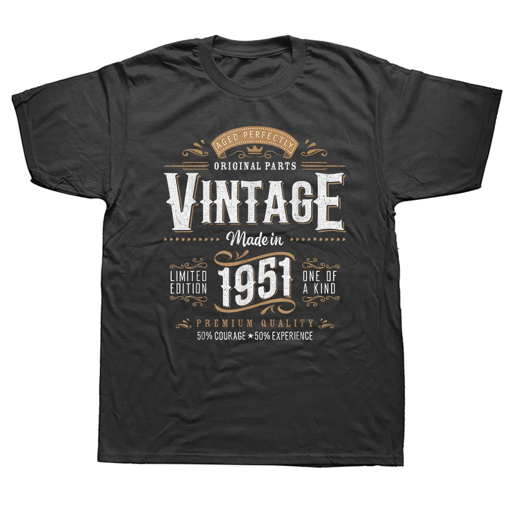 Vintage 1951 Etikett 75. Geburtstagsgeschenk Herren Damen 75 Jahre Alt T-Shirts Baumwolle Humor T-Shirt Kurzarm Unisex Lose Kleidung