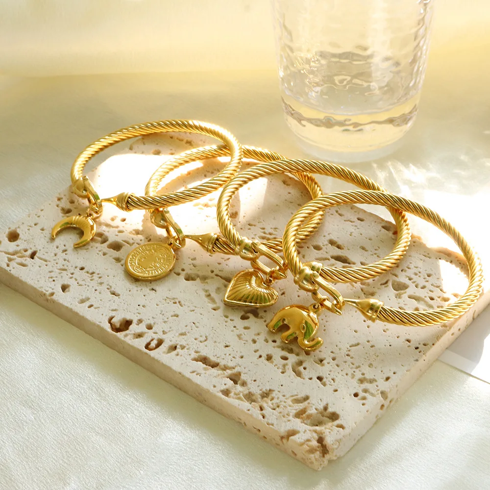Trendy Charm Cuff Tie Knot Bracelets U Bangles for Women Gold Color 316L Stainless Steel Wire Thin Simple Bangles Jewelry 4