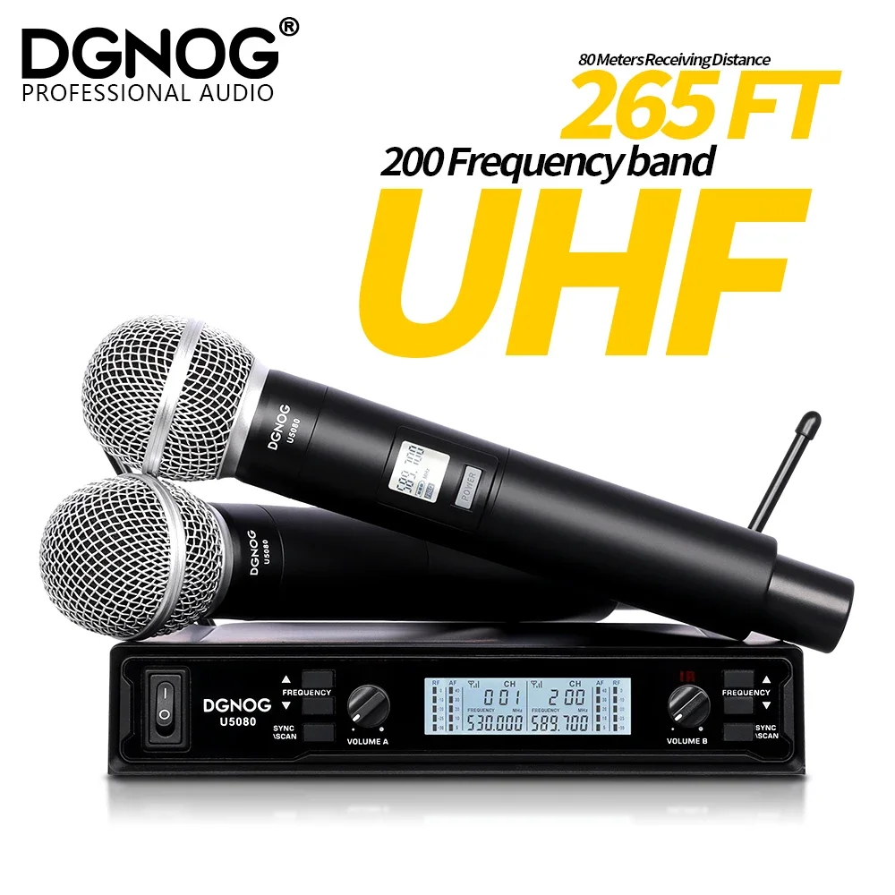 Karaoke Dual Wireless Microphone System Microfono Portatile Professionale Uhf A 2 Canali 80M Per Cantare Il Discorso Dell'Altoparlante Domestico