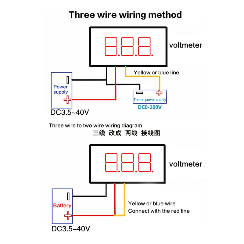 2PCS 0.36 DC LED 디지털 전압계 0 100V 전압 측정기 자동차 모바일 전원 전압 테스터 감지기 12V