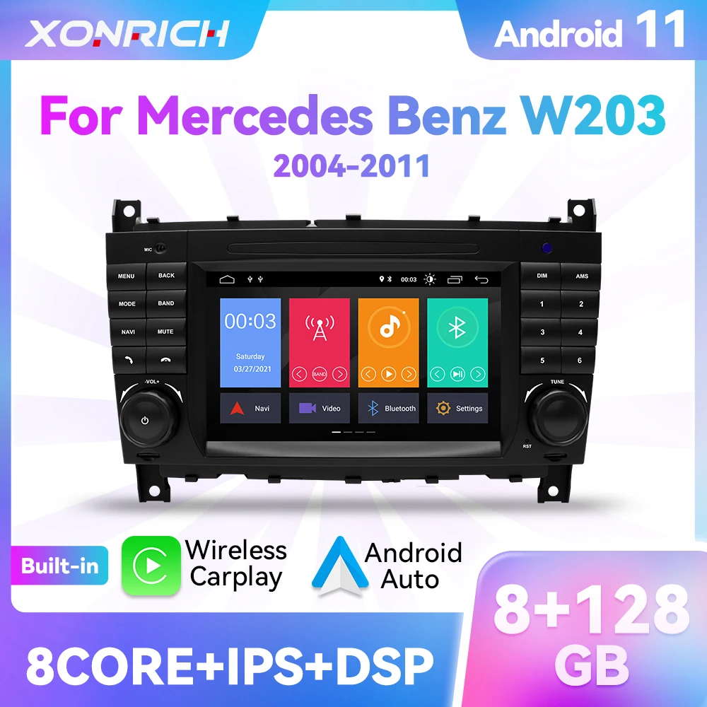 Автомагнитола Carplay 8 ГБ Android 11 мультимедийный плеер для Mercedes/Benz W203 W209 W219 A-Class A160 C-Class