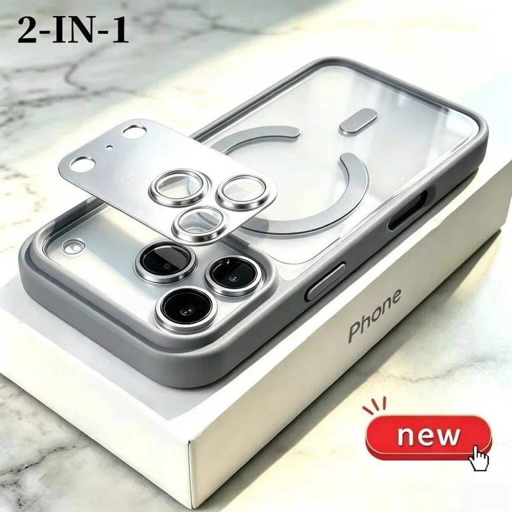 Luxury Clear Magnetic Phone Case Set with Matte Camera Lens Protection