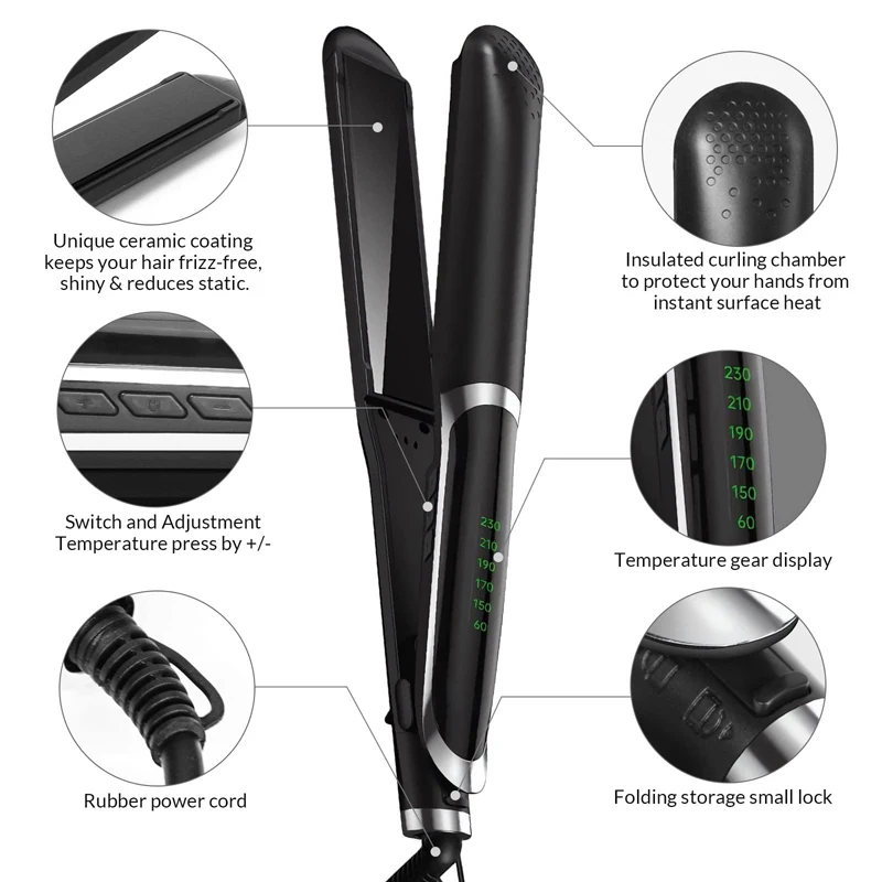 Infrared Straight Tourmaline Coating Or Ceramic Lcd Display Negative Ion Flat Iron Fast Straightening Hair Curler Flat Irons 6