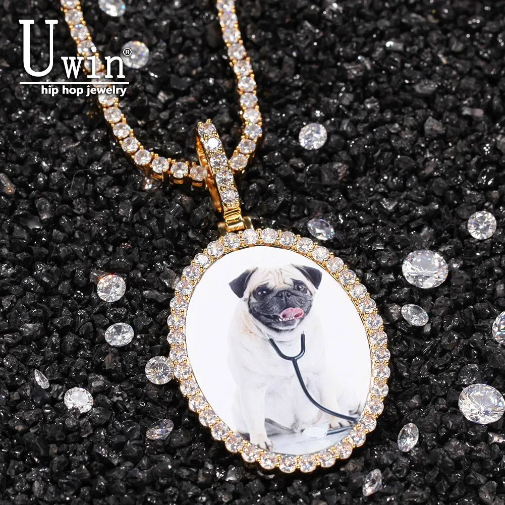 

Uwin Oval Custom Photo Pendant Charm HipHop Bling Iced Out AAA Cubic Zircon HiphopJewelry For Gift Tennis Chain