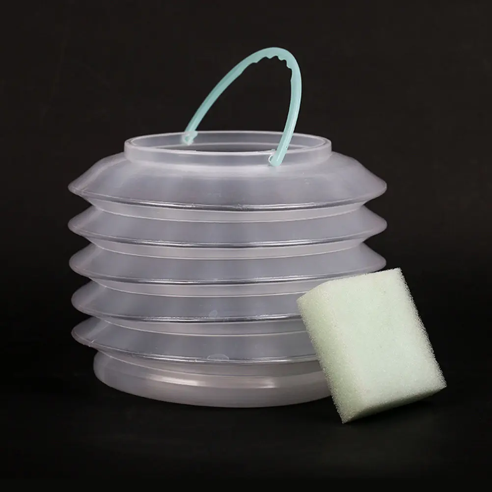 3Pcs 플라스틱 접이식 브러시 세척기 버킷 공간 절약형 유연한 아트 페인트 물 저장 용기(스폰지 손잡이 포함) 야외용 휴대용