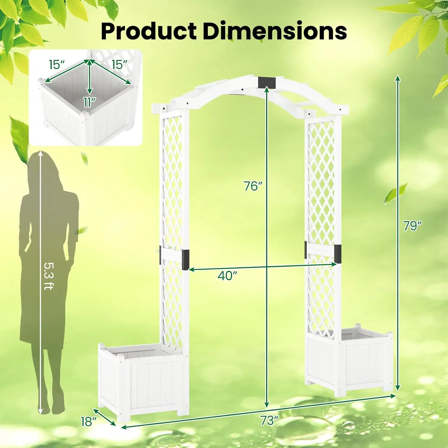 Garden Arbor with Planter Boxes, Outdoor Wedding Arch with Trellis for Climbing Plants Vine Vegetables Herbs, Wooden Arbor