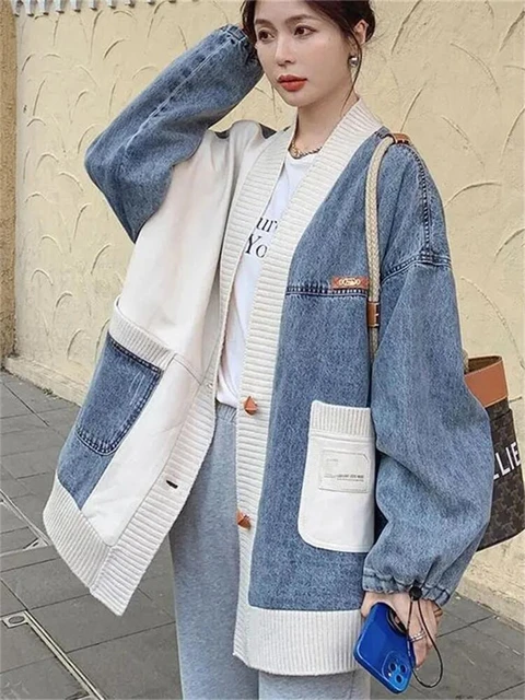 Autumn Knitted Splice Leather Jacket Women Oversized Sweater Coat 2023  Spring New PU Leather Female Clotheing Street Jacket Top - AliExpress