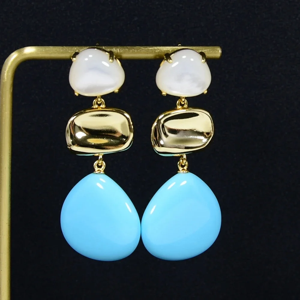 

lue Turquoise Triangle Shape Dangle Cz Beads Wedding Studs Earrings Stud Earrings for women lady fashion jewelry gift