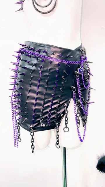 Strappy Purple Spike Top and Skirt Set 3