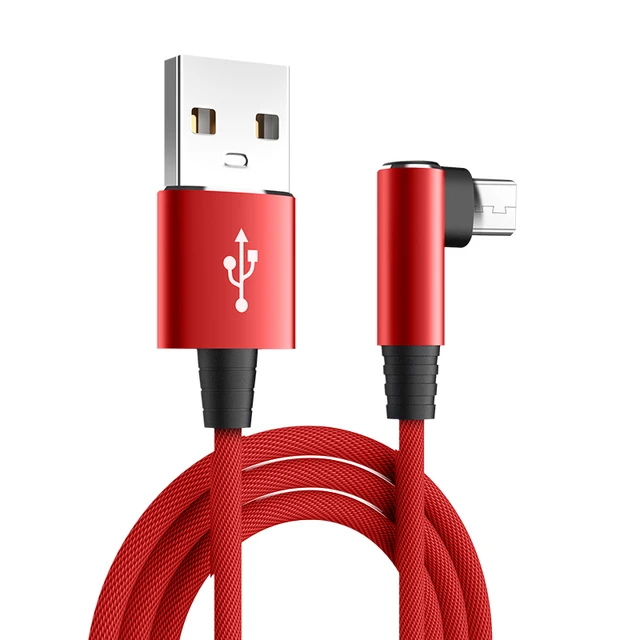 USB Micro Cable 3A 90 Degree Elbow Data Cable Charger Cord for Samsung Xiaomi Mobile Phone Accessories Fast Charging Usb Cable Red