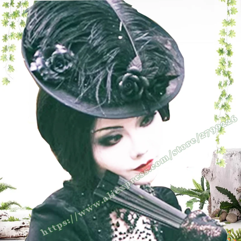 2023-women's-gothic-lolita-customization-british-top-party-hat-women's-feather-lace-3d-black-rose-top-hat-black-decorative