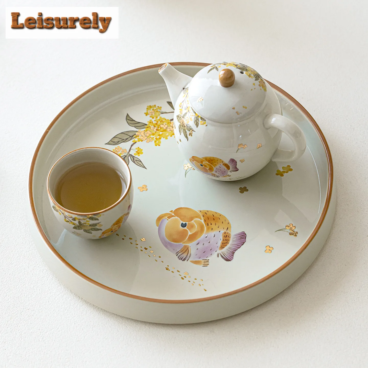 Plant Ash Gold Osmanthus Fish Tea Tray Cake Rack Coffee Storage Board Organizers Desk Dishes For Serving Cafes Supplies Craft