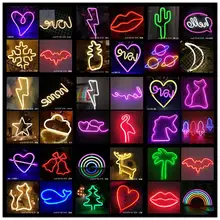 

Neon Led Lights Sign Planet Flash Lightning Love Neon Light Moon Cactus Dinosaur Neon Signs for Room Home Decor Party Wall Lamp