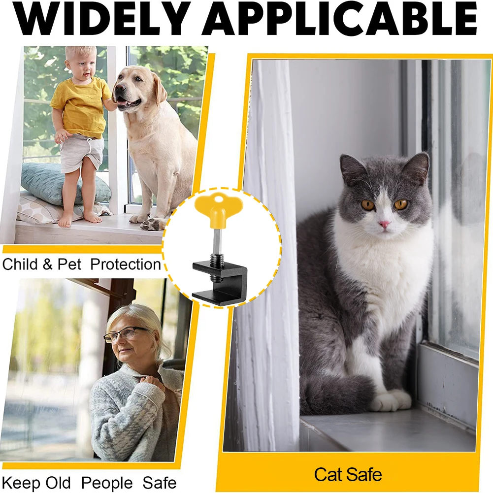 Door Window Lock Stopper with Key Wrench Door Frame Security Lock Aluminium Alloy Window Limit Stop Locks Kid/Children Guards