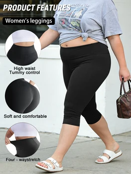 Women's Plus Size Capri Leggings High Waist Tummy Control, Stretchy Yoga Workout Pants (0XL-5X) - Spandex Elastic Fit