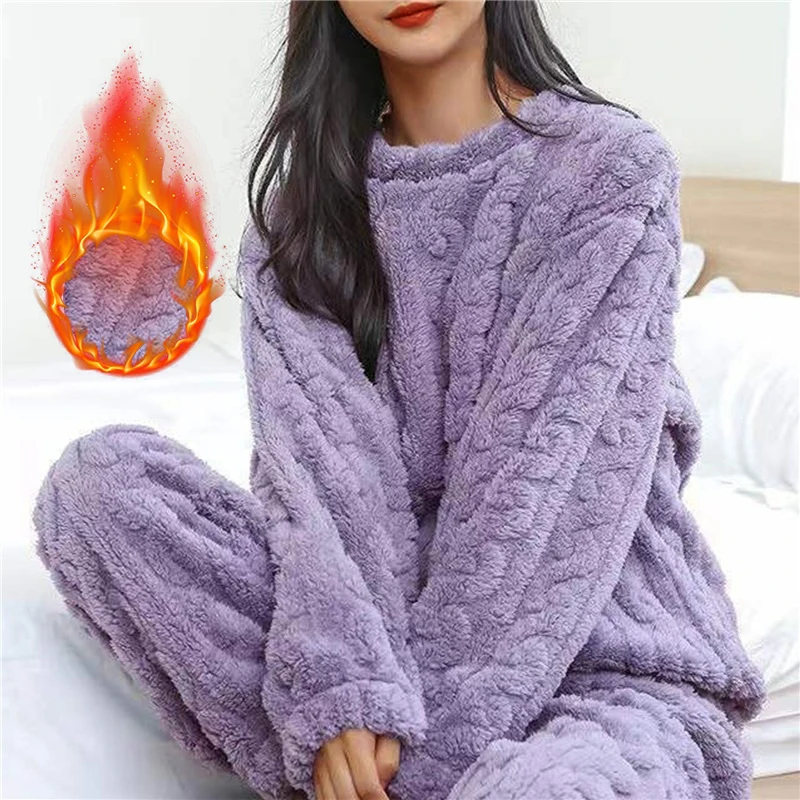 Pijama Largo Para Mujer Invierno - Conjunto 2 Piezas De Algodón, Estampado A Cuadros, Cómodo Y Holgado