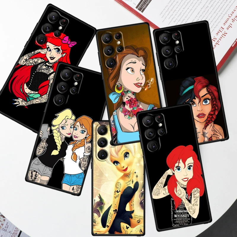 

Disney Princess Tattoo For Samsung Galaxy S23 S22 S21 S20 FE S10 S10E S9 Plus Ultra Pro Lite 5G Black Phone Case