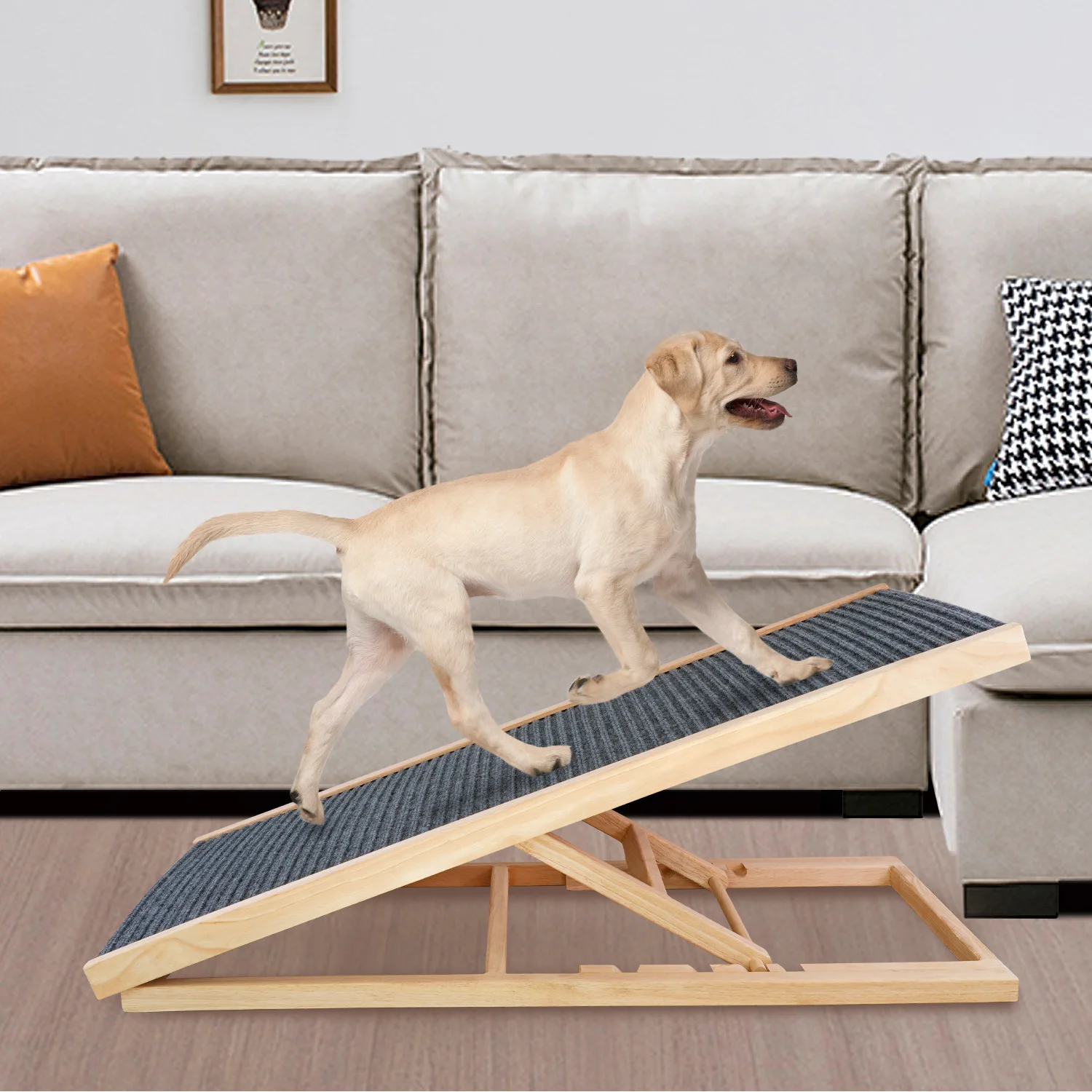 

New Solid Wood Adjustable Pet Dog Ladder Dog Sofa Ladder Pet Non-Slip Ramp Ladder Simple Operation Pet Exercise Fitness Toy