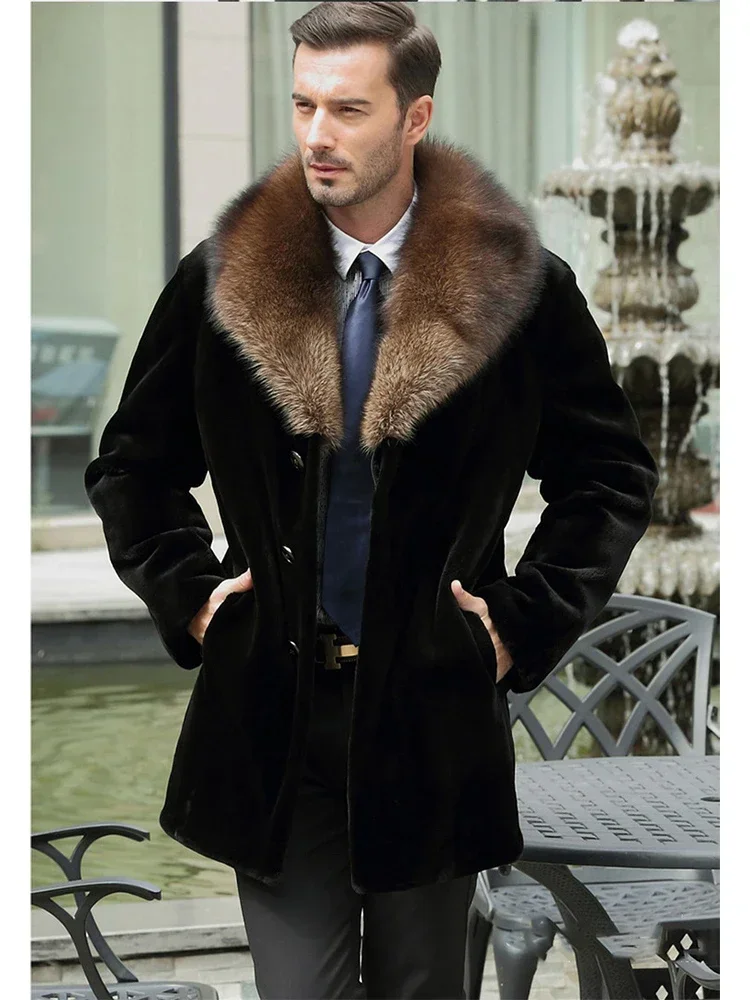 Autumn winter medium length high imitation whole mink fur coat for men's clothing trench korean luxury cloak