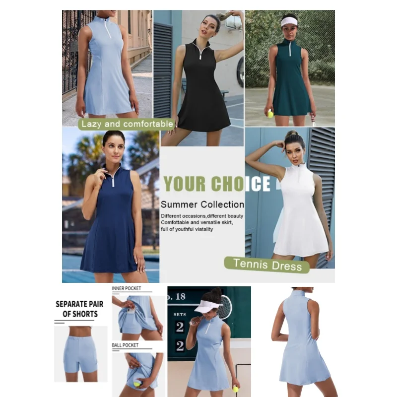 Tennis Dress for Women, Tennis Golf Dresses with Built in Shorts and Pockets for Sleeveless Workout Athletic Dresses