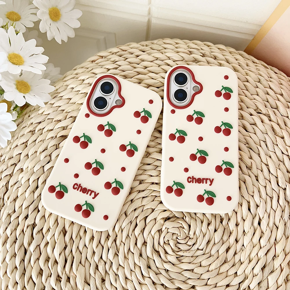 Kawaii 3D Cherry Fruit Phone Case – Cartoon Shock-Proof Soft Silicone Back Cover