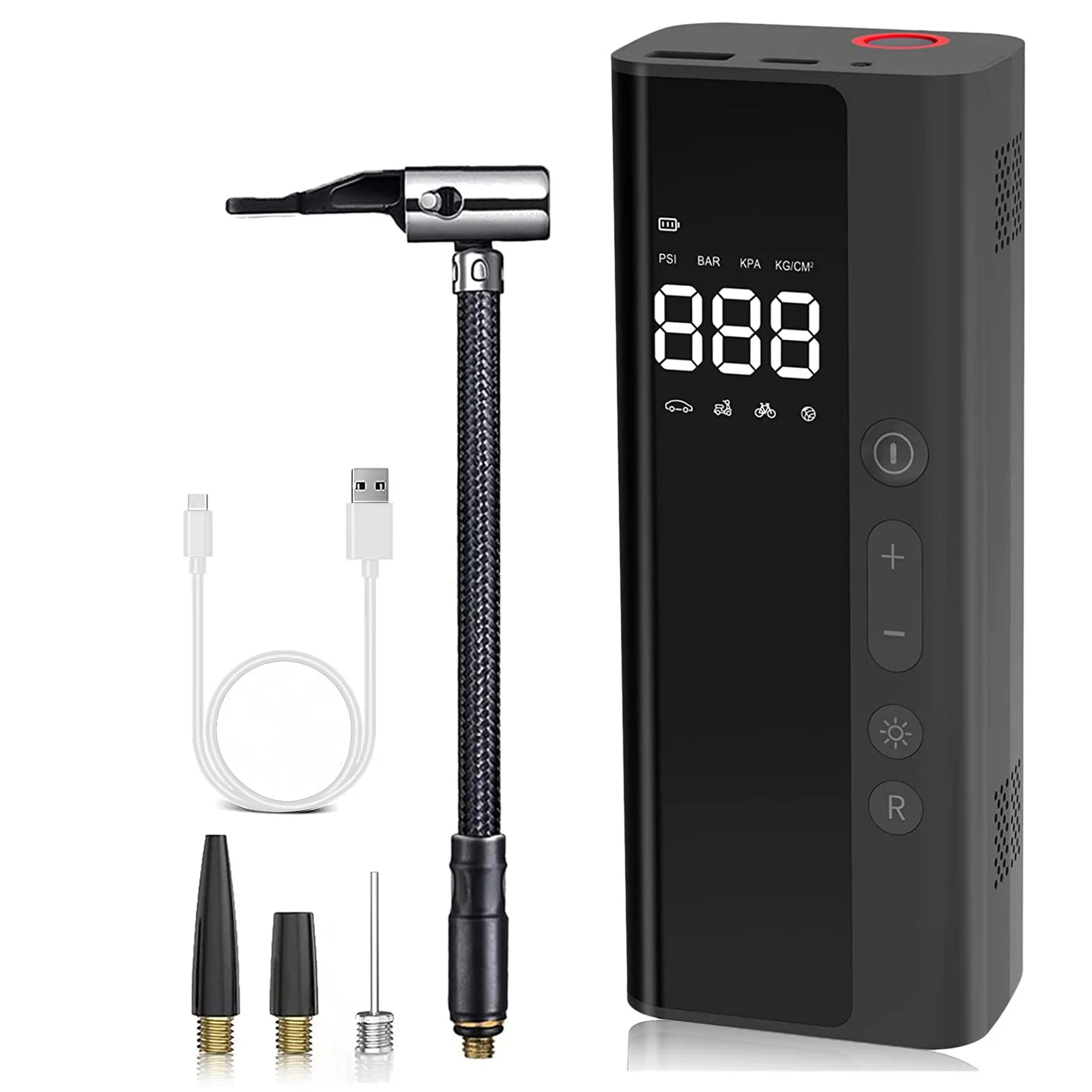 

Портативный воздушный компрессор для накачки шин, 150psi, перезаряжаемая батарея, электрическая фотография с фотоэлементом для автомобиля,