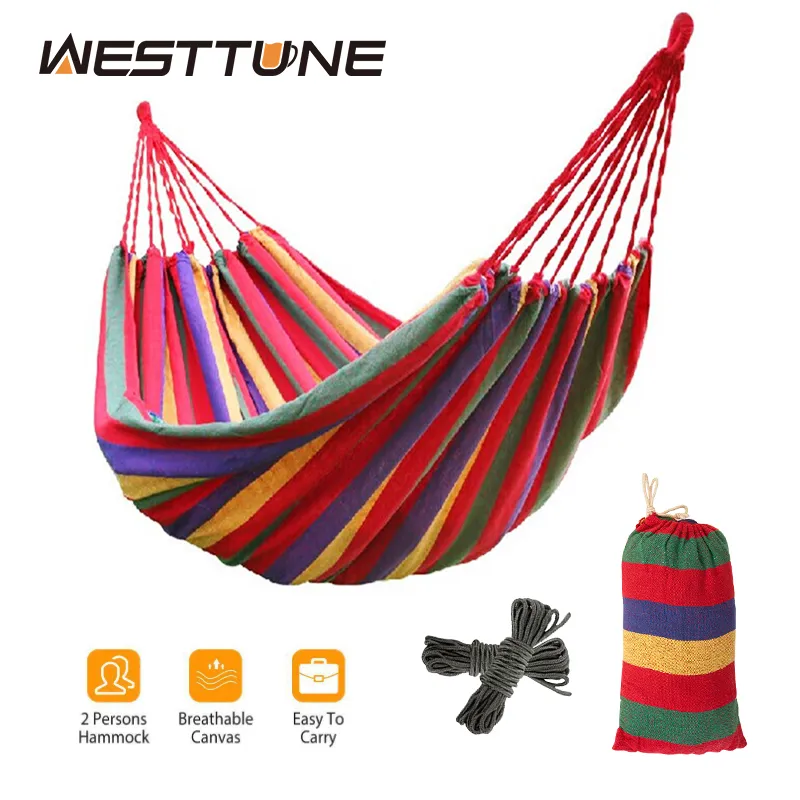 Westtune Portable Outdoor Camping Hammock 1 2 Person Go Swing Hanging Bed Ultralight Tourist Sleeping Hammock