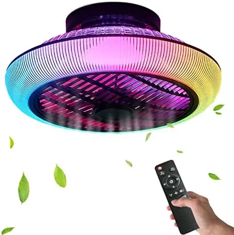 

Retractable Ceiling Fan with Light Remote, Black Fan Light with Bluetooth Speaker, APP Control RGB Color Change Ceiling Fan for