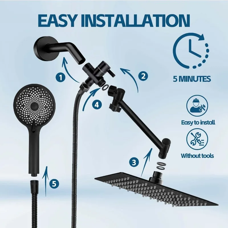 Shower Head,10 Inch Rain Shower Head with Handheld Spray Combo,3 Handheld Water Spray with 60 Inch Long Shower Hose (Sliver) 3