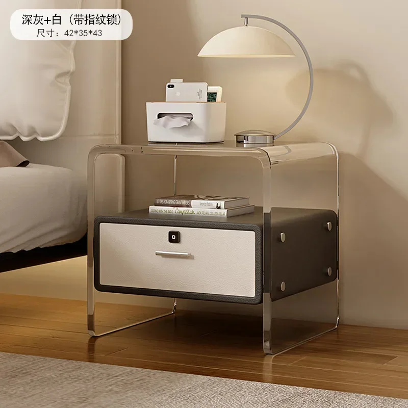 

SH 2023 Year New Aoliviya Official New Acrylic Bedside Table Modern Minimalist Multi-Functional with Lock Cream Style Good-looki