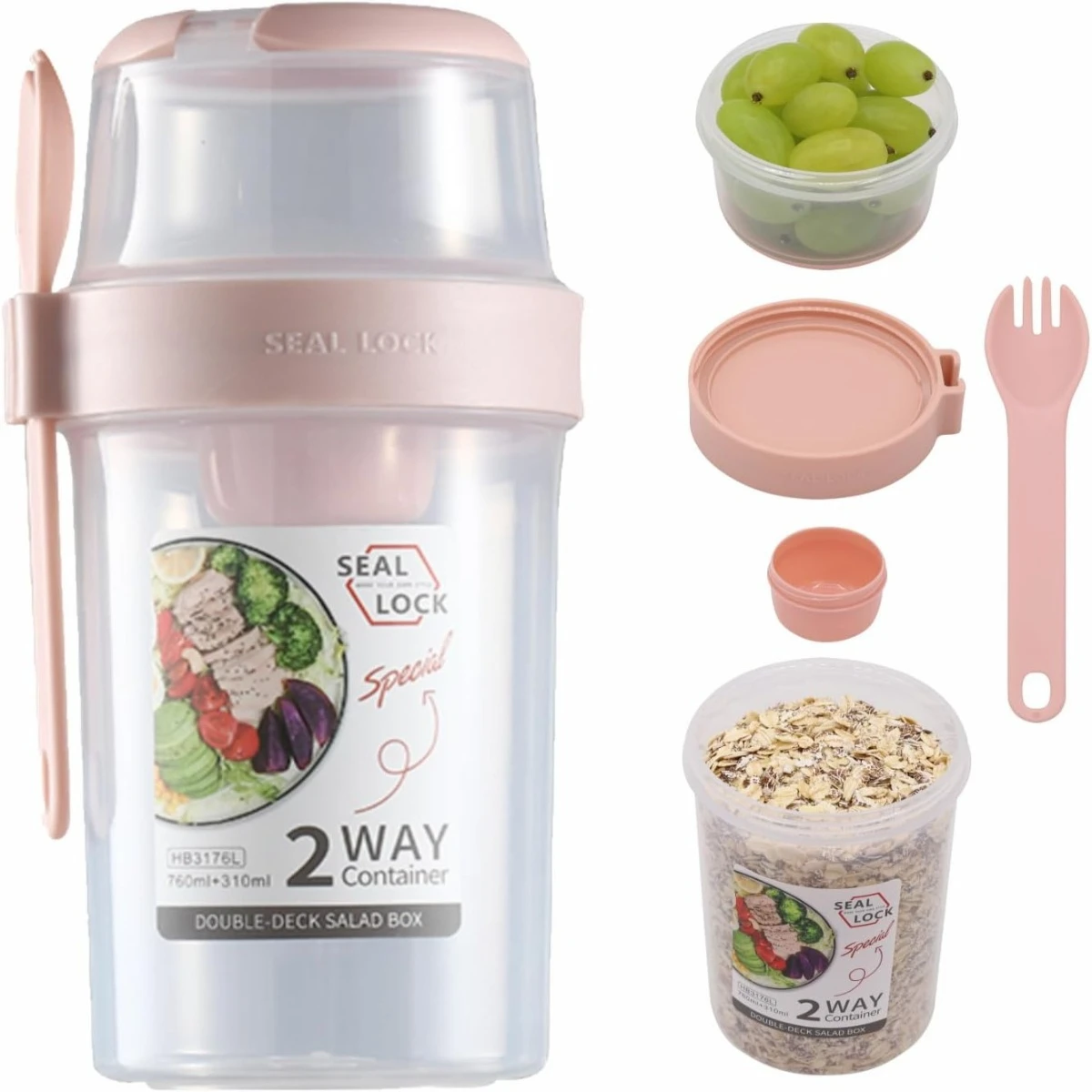 Portable Breakfast Parfait and Snack Cups with Forks & Dressing Holders
