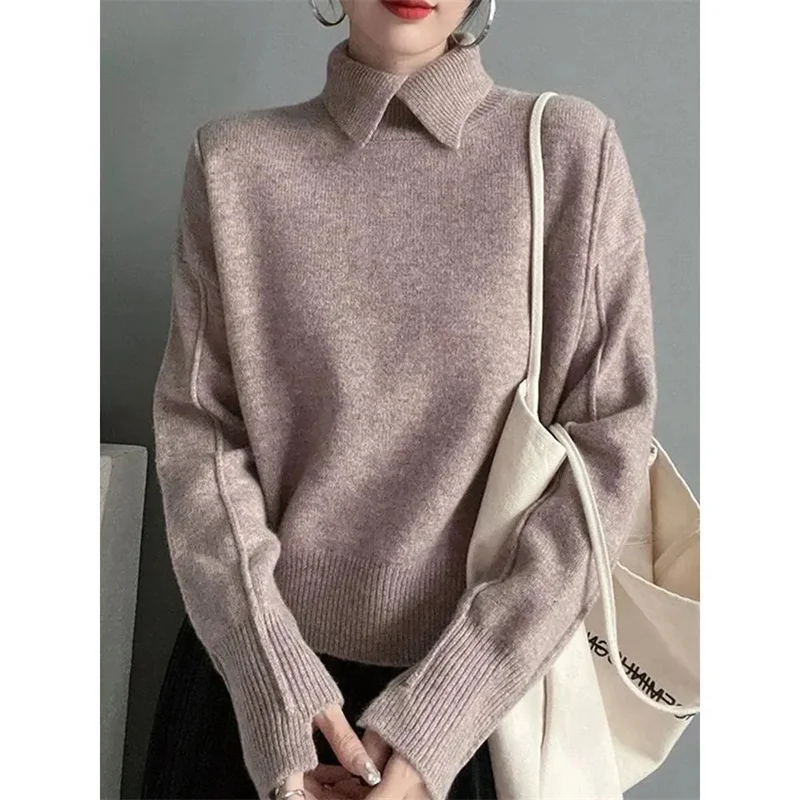 Autumn Long Sleeves Women Sweater European Station Loose Fitting Female Knitwear Solid Color Fashion Ladies Pullover Knitting 5