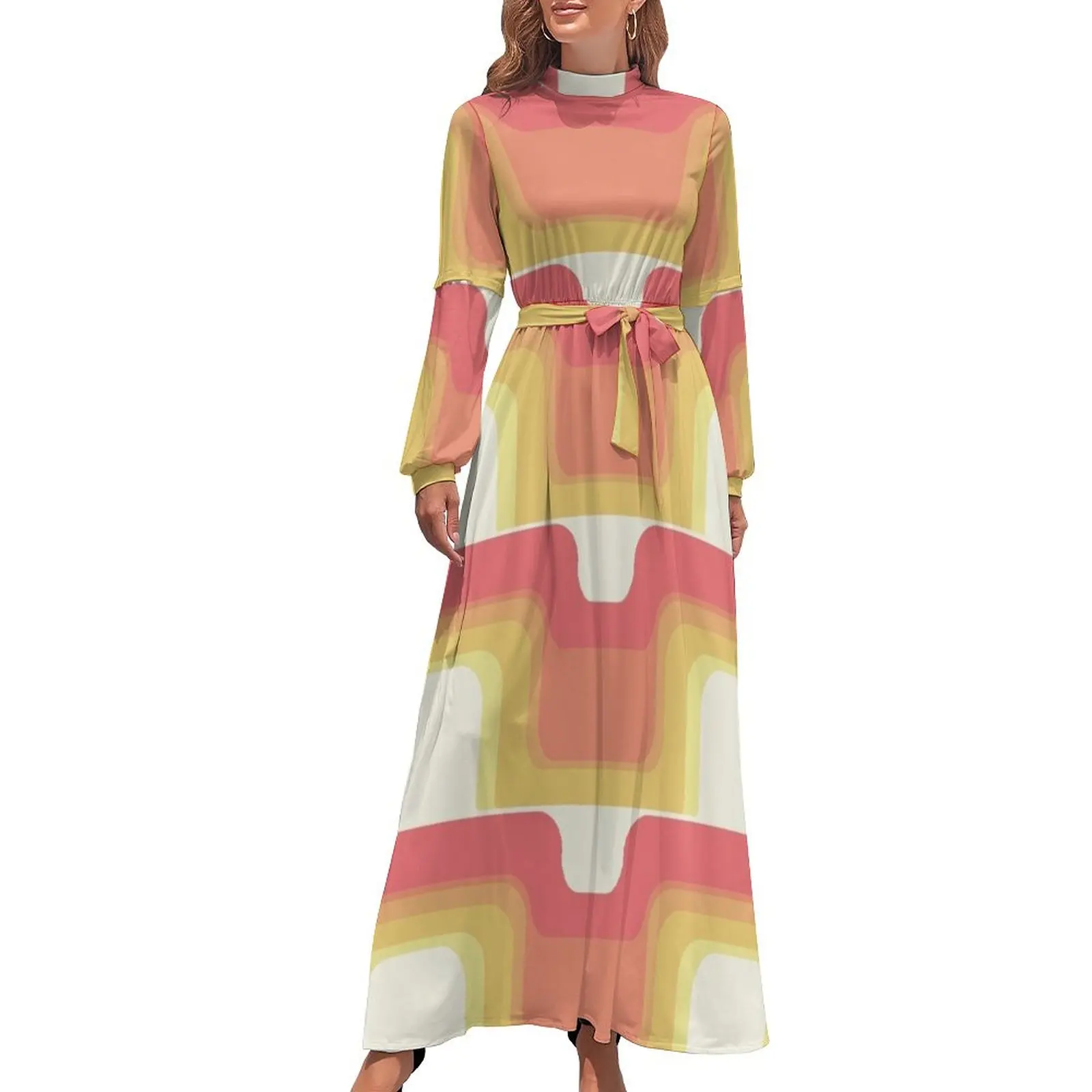 thumbnail image 1 of Vestido largo con ondas de sorbete moderno de mediados de siglo, vestidos de fiesta de verano para damas 2024, vestidos de fiesta 2024, vestidos para mujer, 1 of 5