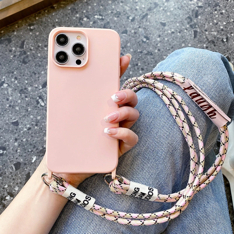 Candy Color Soft Silicone Crossbody Lanyard Phone Case with Necklace Strap