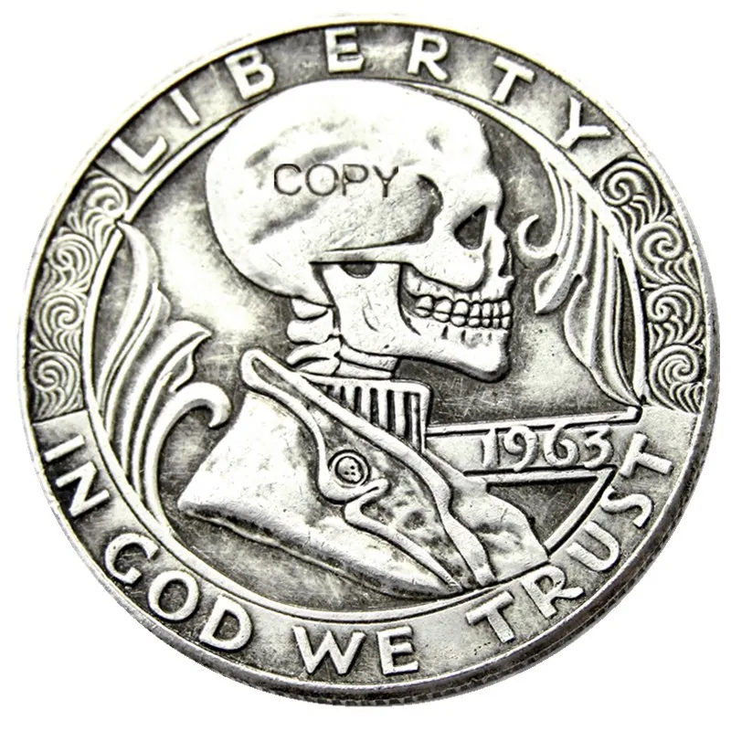 Fk(05) Hobo Creative 1963 Franklin Silver Half Dollar Skull Zombie Skeleton Intagliato A Mano Copy Coins