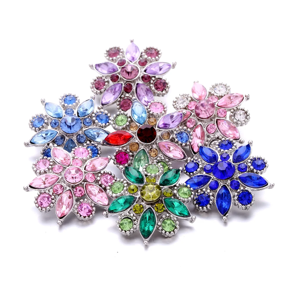 

20pcs Snap Jewelry Crystal Rhinestone Flower Snap Buttons Fit 18mm Snap Button Bracelet Bangle Interchangeable Jewelry