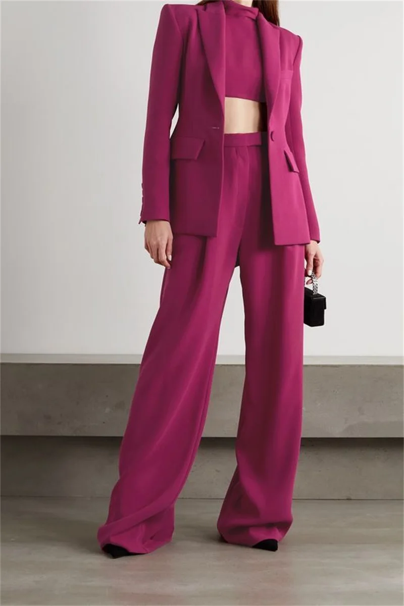 

Rose Red Elegant Women Suits Office Set 2 Piece Blazer+Pants One Button Fashion Formal Prom Evening Dress Custom Made