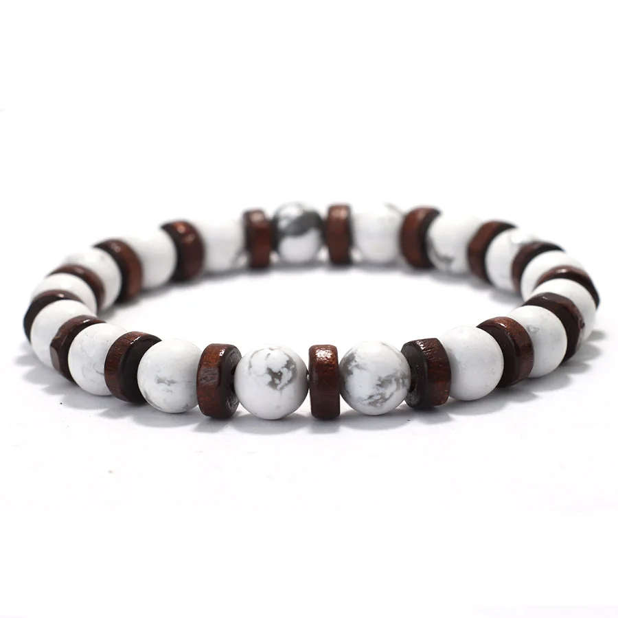 Natural Wooden Tiger Eyes Lava Beaded Men Bracelet