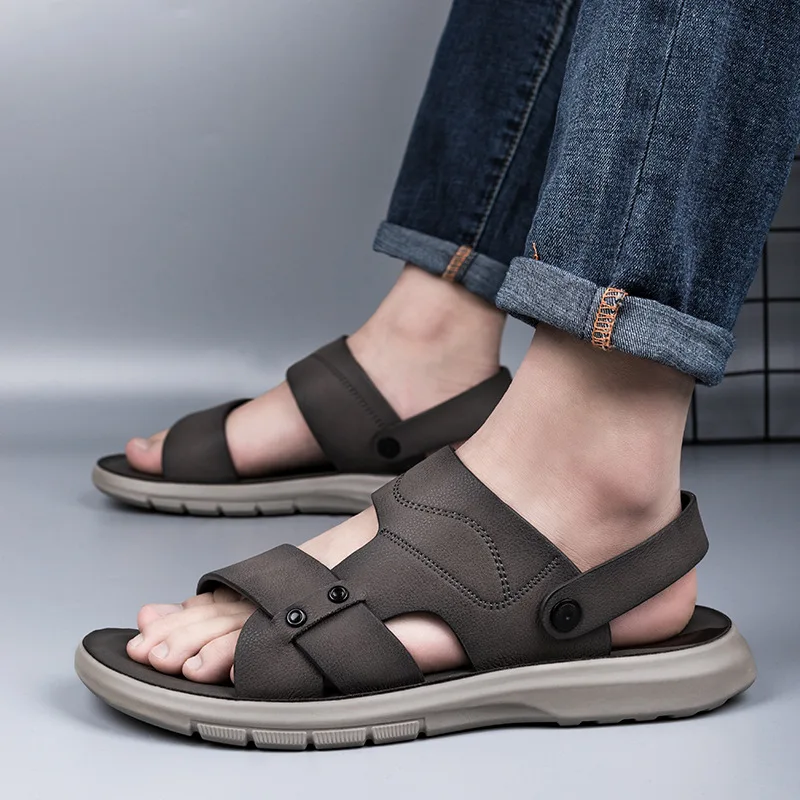 New Fashion Sandals Men Leather Shoes Flat Mens Beach Sandals Non slip
