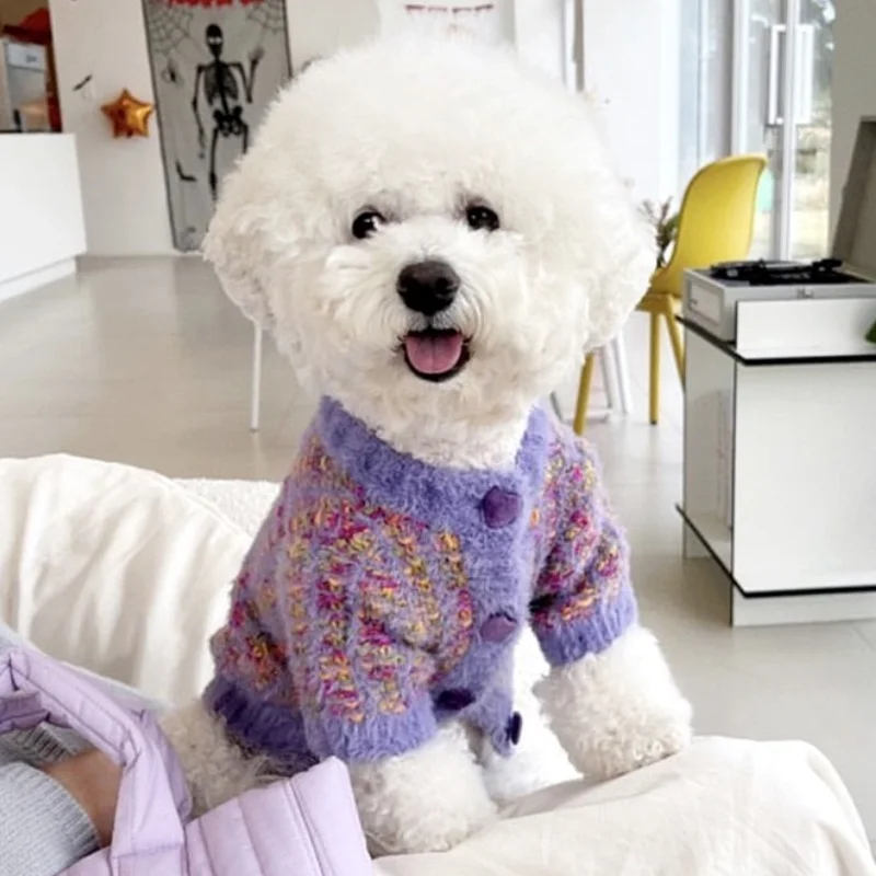 소형견 겨울용 따뜻한 강아지 옷 패션 강아지 가디건 스웨터 귀여운 단색 고양이 니트 코트 애완동물 의상