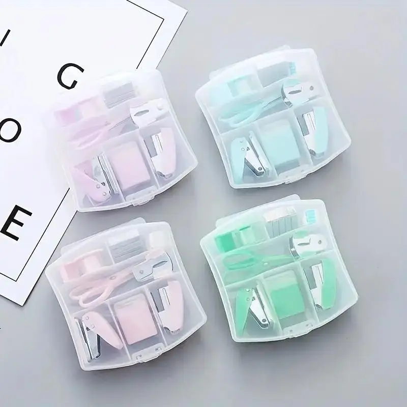 Stationery Set Makaron Mini School Office Supply Kits with Stapler Scissors etc.